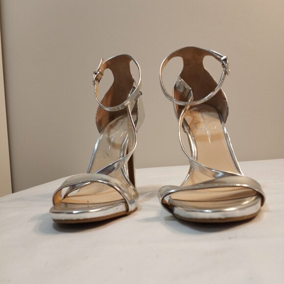 JESSICA SIMPSON SILVER STRAPPY HEELS WOMEN SIZE 10 - Picture 2 of 7